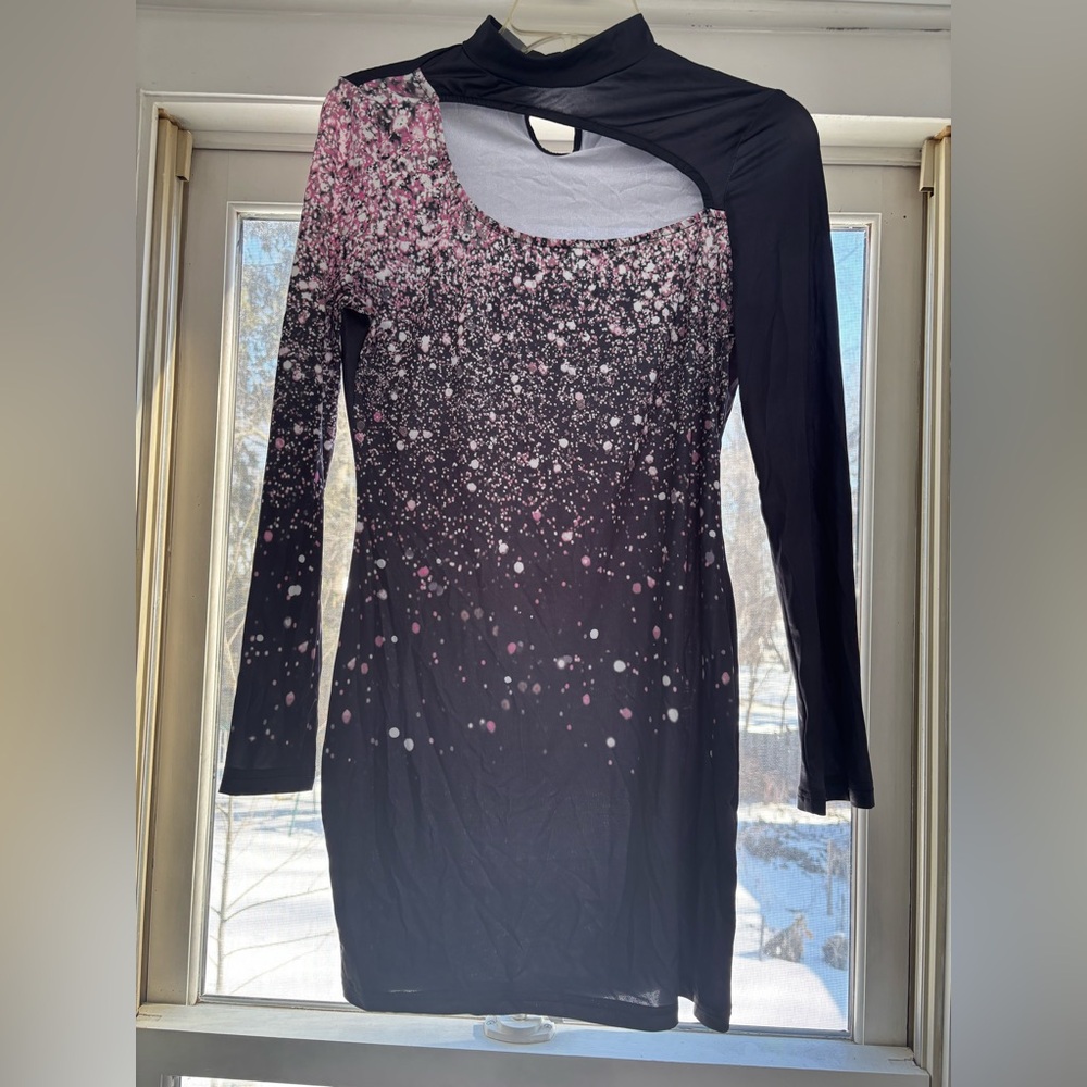 Chicme Elegant Black and Pink Long Sleeve Dress